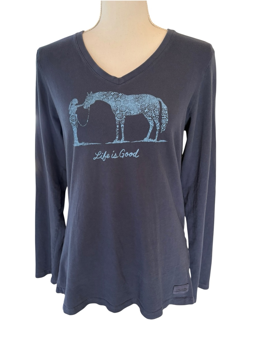 Life is Good Horse Girl V-Neck Long Sleeved T-Shirt.  Size M